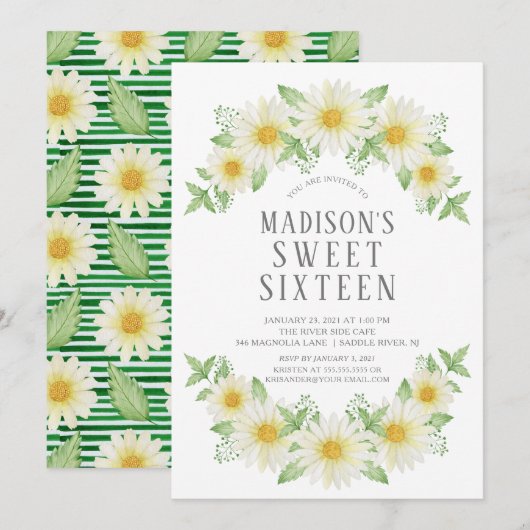 Invitation de fête de Sweet sixteen Floral Fraîche (Devant / Derrière)