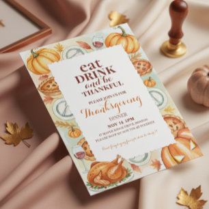 Invitation de fête de Thanksgiving à l'aquarelle
