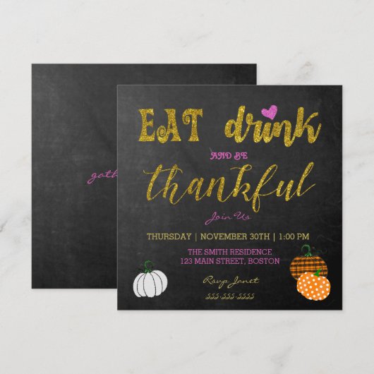Invitation de fête de Thanksgiving pour manger et  (Devant / Derrière)