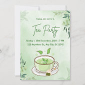 Invitation de fête de thé à l'aquarelle verte (Devant)