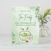 Invitation de fête de thé à l'aquarelle verte (Debout devant)