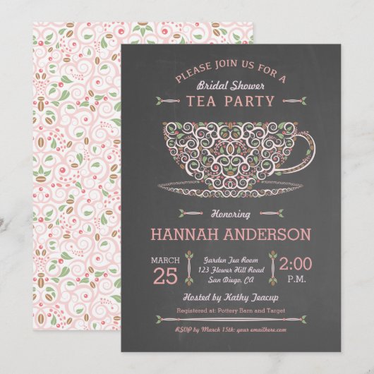 Invitation de fête de thé de douche de mariée de t (Devant / Derrière)