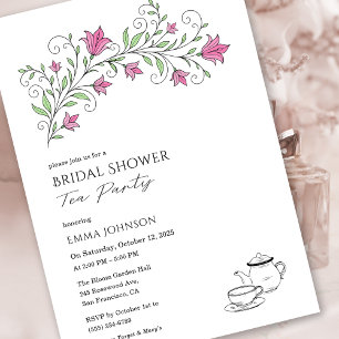 Invitation de fête de thé de mariage floral rose