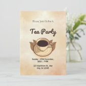 Invitation de fête de thé esthétique marron (Debout devant)