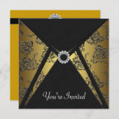 Invitation de fête de toute occasion en damas noir (Devant / Derrière)