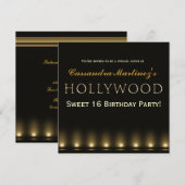 Invitation de fête de typographie dorée de Hollywo (Devant / Derrière)