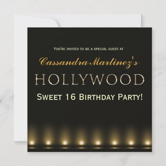 Invitation de fête de typographie dorée de Hollywo (Devant)