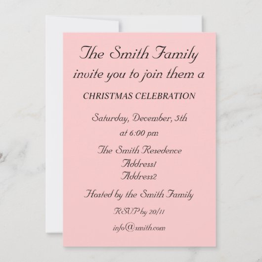 Invitation de fête de vacances (Dos)