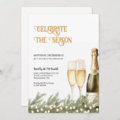 Invitation de fête de vacances Bubbly Champagne (Devant / Derrière)