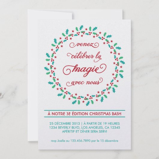 Invitation de fête de vacances de guirlande de gui (Devant)