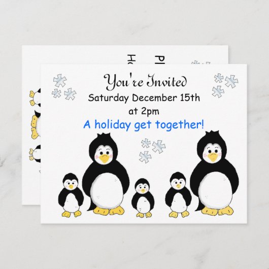 Invitation de fête de vacances de Penguin (Devant / Derrière)