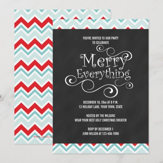 INVITATION DE FÊTE DE VACANCES DE TABLEAU (Devant / Derrière)