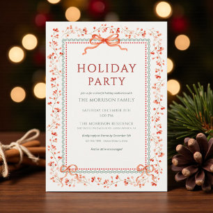 Invitation de fête de vacances d'hiver Rouge Ruban