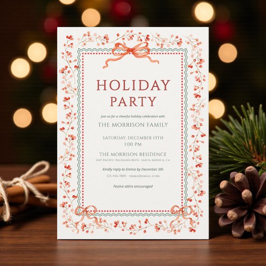 Invitation de fête de vacances d'hiver Rouge Ruban