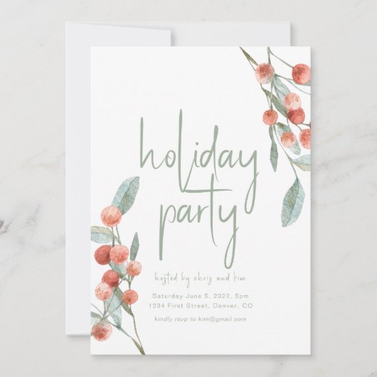 Invitation de fête de vacances Modèle Greens & Ber (Devant)