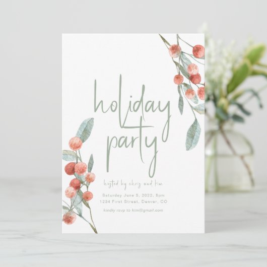 Invitation de fête de vacances Modèle Greens & Ber (Debout devant)