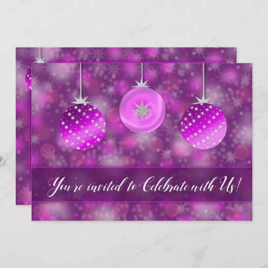 Invitation de fête de vacances - Ornements violets (Devant / Derrière)