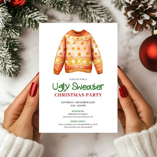 Invitation de fête de vacances pour un pull moche 