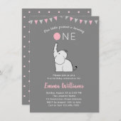 Invitation de fête d'éléphant 1er anniversaire - P (Devant / Derrière)