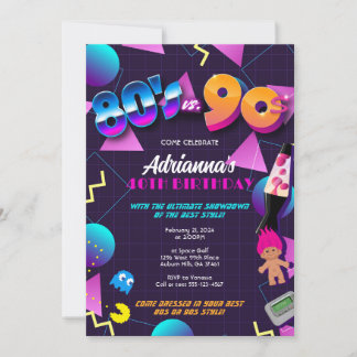 Invitation de fête des années 80 contre 90 ou 40e 