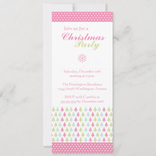 Invitation de fête des arbres de Noël rose et tend