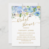 Invitation de Fête des mariées d'aquarelle bleu or (Devant)