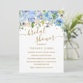 Invitation de Fête des mariées d'aquarelle bleu or (Debout devant)