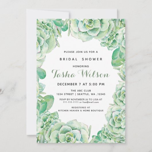 Invitation de Fête des mariées des succulents aqua (Devant)