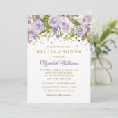 Invitation de Fête des mariées d'or pourpre floral (Debout devant)