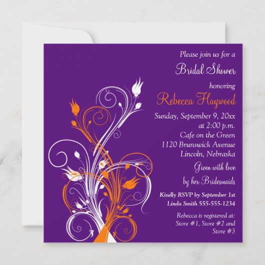 Invitation de Fête des mariées florale blanc viole (Dos)