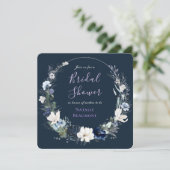 Invitation de Fête des mariées florale bleu marine (Debout devant)