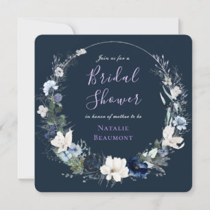 Invitation de Fête des mariées florale bleu marine