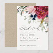 Invitation de Fête des mariées florale Burgundy Ro (Devant / Derrière)