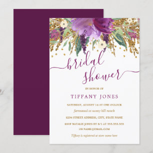 Invitation de Fête des mariées florale Confetti or