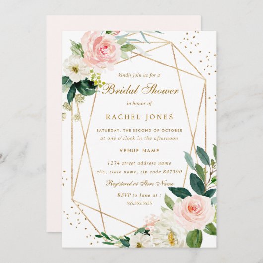 Invitation de Fête des mariées florale d'or brilla (Devant / Derrière)