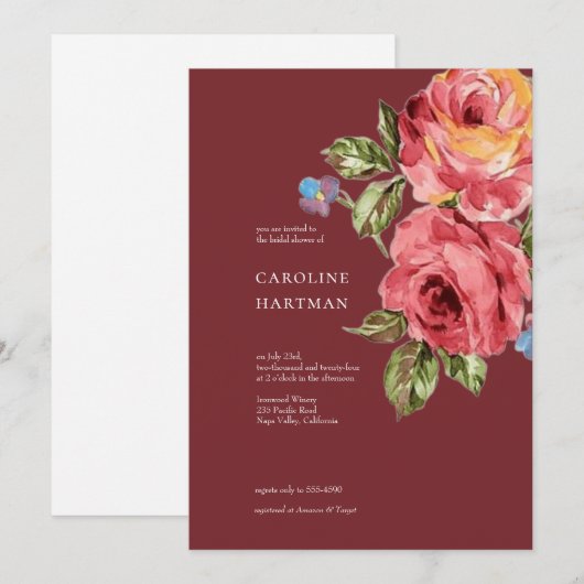 Invitation de Fête des mariées florale minimal rou (Devant / Derrière)