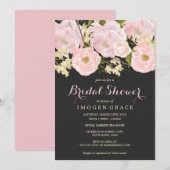 Invitation de Fête des mariées florale rose et gri (Devant / Derrière)