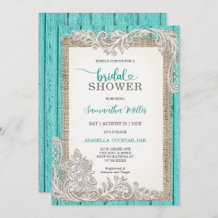 Invitation de Fête des mariées Turquoise rustique