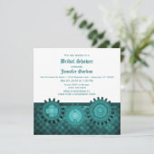 Invitation de Fête des mariées turquoise Steampunk (Debout devant)