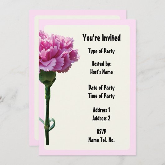 Invitation de fête - Design Œillet (Devant / Derrière)