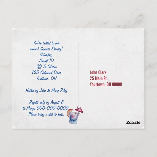 Invitation de fête d'été (Dos)