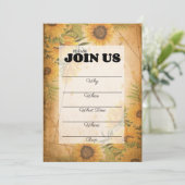 Invitation de fête d'été au tournesol vintage (Debout devant)