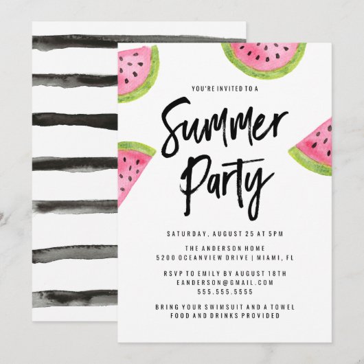 Invitation de fête d'été moderne au melon d'eau (Devant / Derrière)