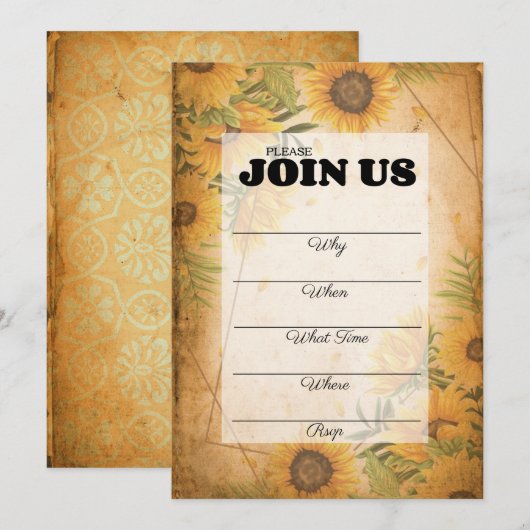 Invitation de fête d'été Tournesol Vintage (Devant / Derrière)