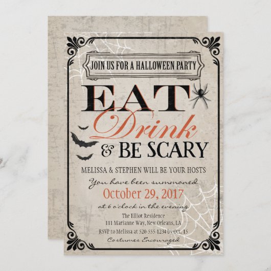 Invitation de fête d'Halloween, Anniversaire d'Hal (Devant / Derrière)