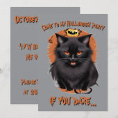 Invitation de fête d'Halloween au chat noir maléfi (Devant / Derrière)