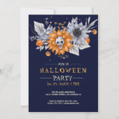Invitation de fête d'Halloween avec fleurs et crân (Devant)