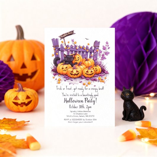 Invitation de fête d'Halloween avec un chat noir d