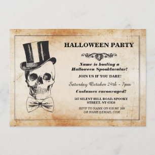 Invitation de fête d'Halloween Crâne Chapeau haut-