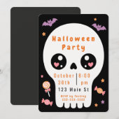 Invitation de fête d'Halloween Crâne Mignon (Devant / Derrière)